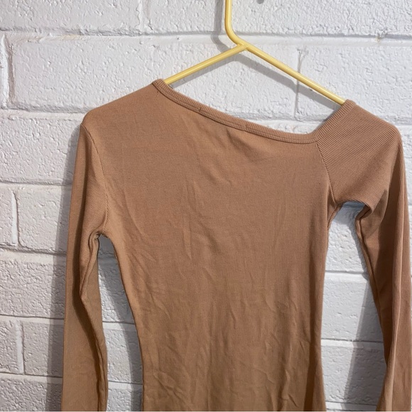 ULTIMATE Y2K 🤩Bodycon Asymmetrical Ribbed Snaps Tight Fitted Nude Stretch Dress - Picture 6 of 9